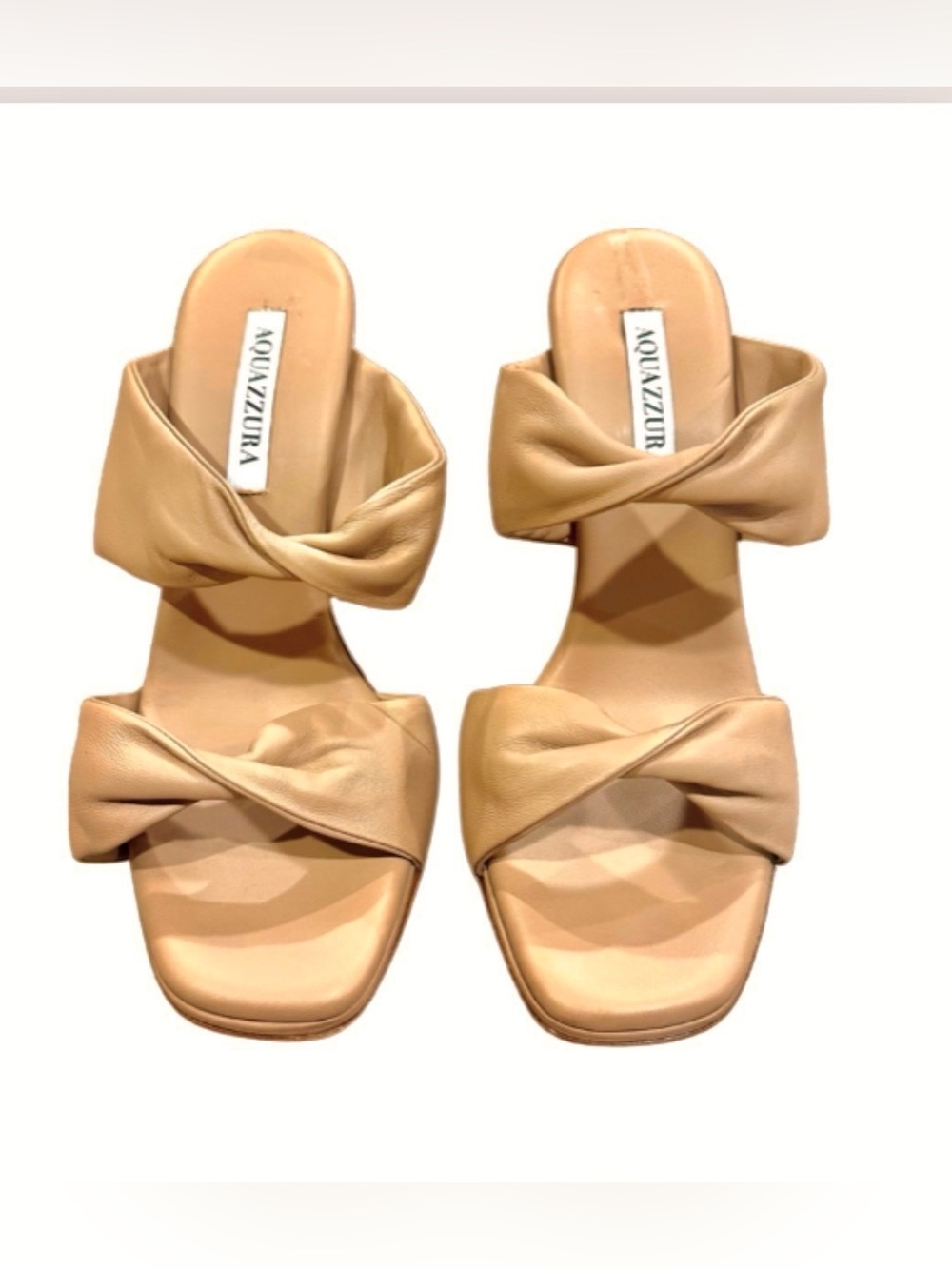 Never Worn Aquazzura Tan Knotted Leather Mule Heels - Picture 2 of 6